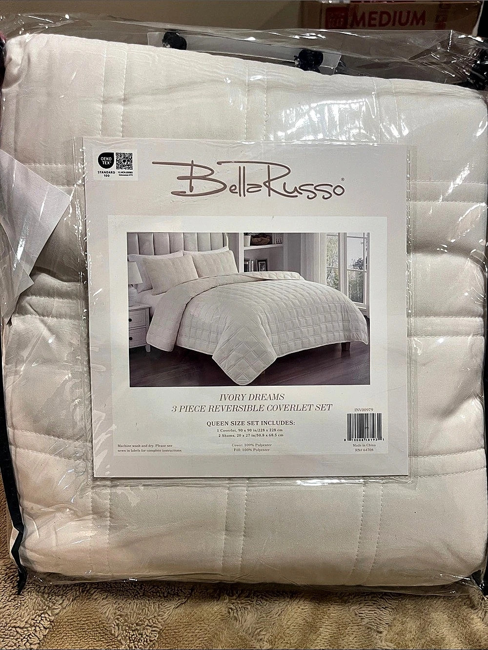 BellaRusso Ivory Dreams Queen Ivory Geometric Comforter NWT